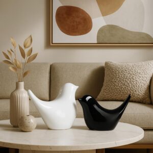 Xtore® Creative White and Black Ceramic Birds Fig...