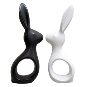 Adorable Matte Finish Ceramic Home Decor Rabbit Pair (Black & White)