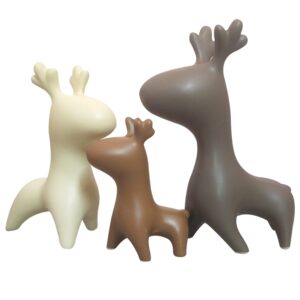 Home Decor Elk Family Matte Finish Ceramic Figurines – (Set of 3, Matte)