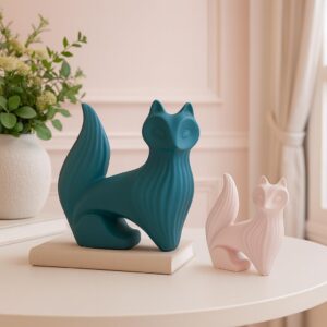 Wise Fox Statues for Home Decor | Ceramic Figurine...