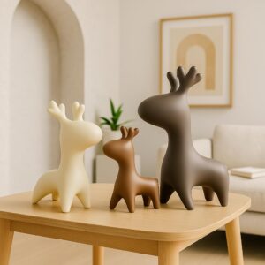 Home Decor Elk Family Matte Finish Ceramic Figurin...