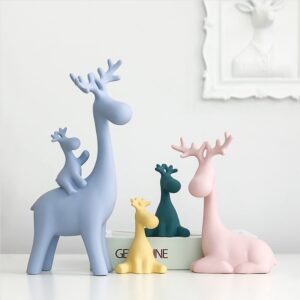 Reindeer Family Statue for Home Decor | Ceramic De...