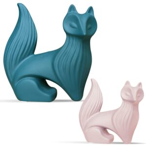 Wise Fox Statues for Home Decor | Ceramic Figurine – (Set of 2)