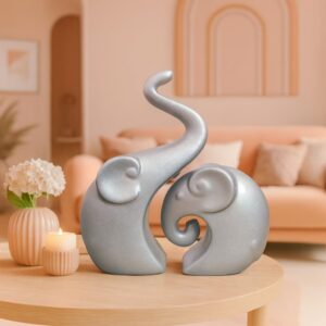 Lavish Silver Home Decor Elephant Couple | Ceramic...