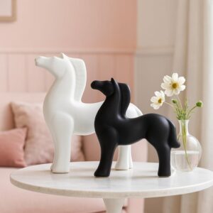Home Decor White and Black Ceramic Horse Figurines...