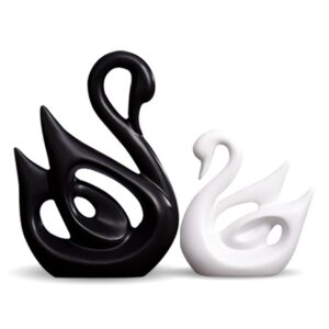 LIFEHAXTORE® Home Décor Lucky Swan Couple | Pro Matte Finish Ceramic Figures (Set of 2 Pc, Large, White & Black)