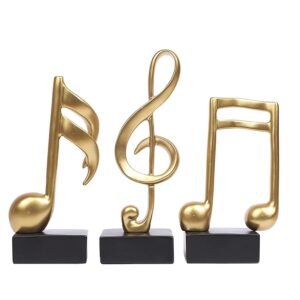 Gold Plated Musical Notes Statues | Beautiful Home Decor | ( Pack of 3, Golden and Black )