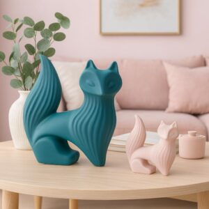 Wise Fox Statues for Home Decor | Ceramic Figurine...