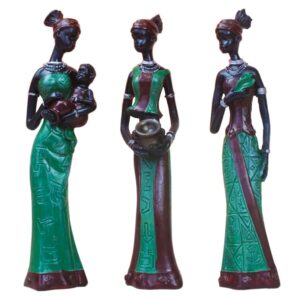 Beautiful Finish Uniquely Hand Crafted Home Decor African Tribal Women & Lady Art Piece (Set of 3, Green and Black Color)