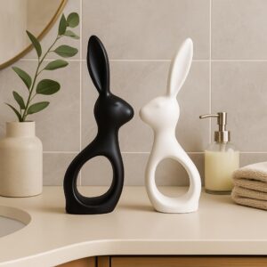 Adorable Matte Finish Ceramic Home Decor Rabbit Pa...