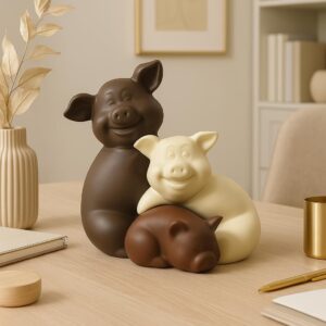 Home Decor Piggy Family Matte Finish Ceramic Figur...