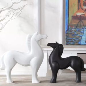 Home Decor White and Black Ceramic Horse Figurines...
