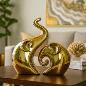 LADROX Lavish Home Decor Golden Elephant Couple Fi...