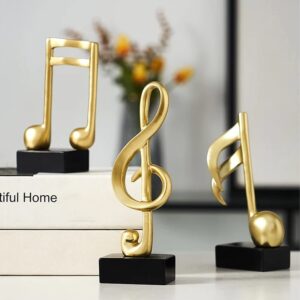 Gold Plated Musical Notes Statues | Beautiful Home Decor | ( Pack of 3, Golden and Black )