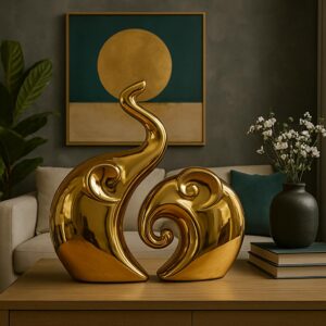 LADROX Lavish Home Decor Golden Elephant Couple Fi...