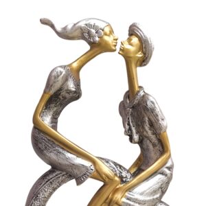 Resin Passionate Lover Kissing Couple Figurine | Resin African Lady ( Pack of 1,Silver and Gold)