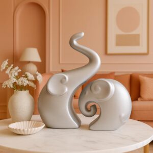 Lavish Silver Home Decor Elephant Couple | Ceramic...