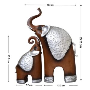Thai Style Elephant Figurines Mother & Child Elephant Fengshui Resin Sculptures for Home Decor Ornament – Set of 2, Brown
