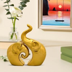 LADROX Lavish Home Decor Golden Elephant Couple Figurine | Piano Finish Ceramic Figures – (Set of 2 Piece, Gold)