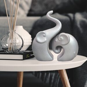 Lavish Silver Home Decor Elephant Couple | Ceramic Figurines (Set of 2, Silver Matte)