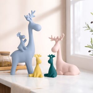 Reindeer Family Statue for Home Decor | Ceramic De...