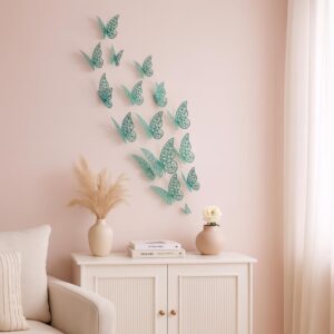 Xtore® 12pcs 3D Home Decor Butterfly with Sticking Pad- (Shimmer Green , Set of 12)