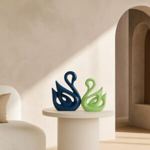 SRJANA Lucky Swan Couple Piano Finish Ceramic Figu...