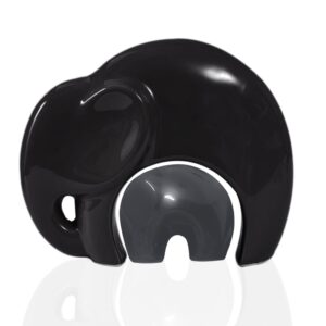 Xtore Home Décor Lucky Charm Elephant Mother and Kid Set | Piano Finish Ceramic Figures – (Set of 2 Piece, Black and Grey)