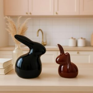 XTORE® Home Décor Ceramic Rabbit Figurines (Set of 2 , Black and Brown)