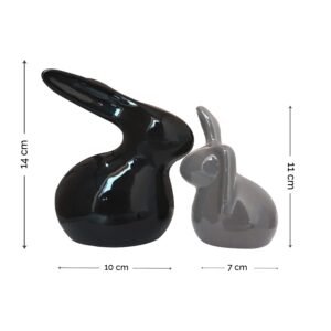 XTORE® Home Décor Ceramic Rabbit Figurines (Set of 2 , Black and Grey)