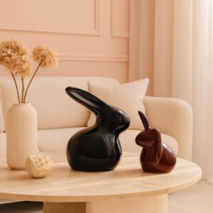 XTORE® Home Décor Ceramic Rabbit Figurines (Set of 2 , Black and Brown)