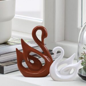 SRJANA Lucky Swan Couple Piano Finish Ceramic Figu...