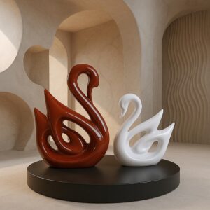 SRJANA Lucky Swan Couple Piano Finish Ceramic Figu...