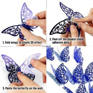 Xtore® 12pcs 3D Home Decor Butterfly with Sticking Pad – (Shimmer Blue , Set of 12)