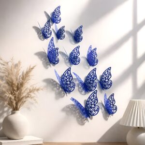Xtore® 12pcs 3D Home Decor Butterfly with Sticking Pad – (Shimmer Blue , Set of 12)