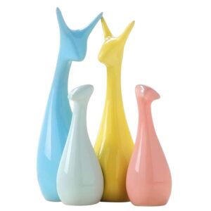 Xtore Home Decor Lucky Deer Family Statue Piano Finish Ceramic Figures – (Set of 4, Multicolor)