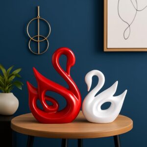 Xtore® Home Décor Lucky Swan Couple | Piano Finish Ceramic Figures (Set of 2 Pc, Large)