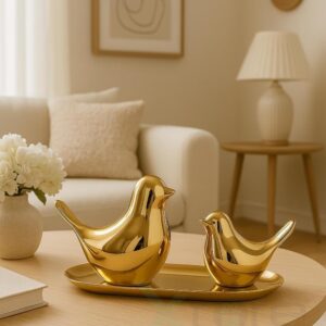 Xtore Ceramic Golden Blessing Birds Figurine for H...