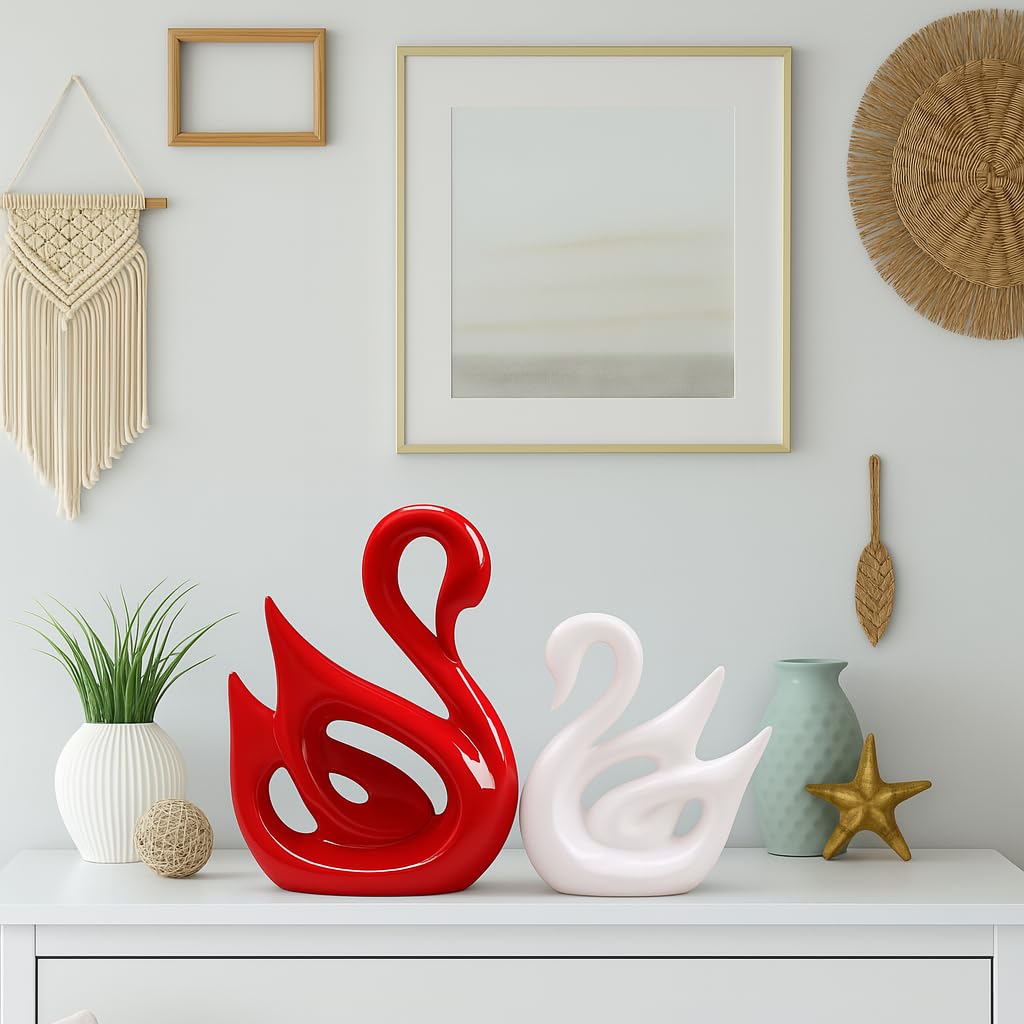 Xtore® Home Décor Lucky Swan Couple | Piano Finish Ceramic Figures (Set of 2 Pc, Large) - Image 6