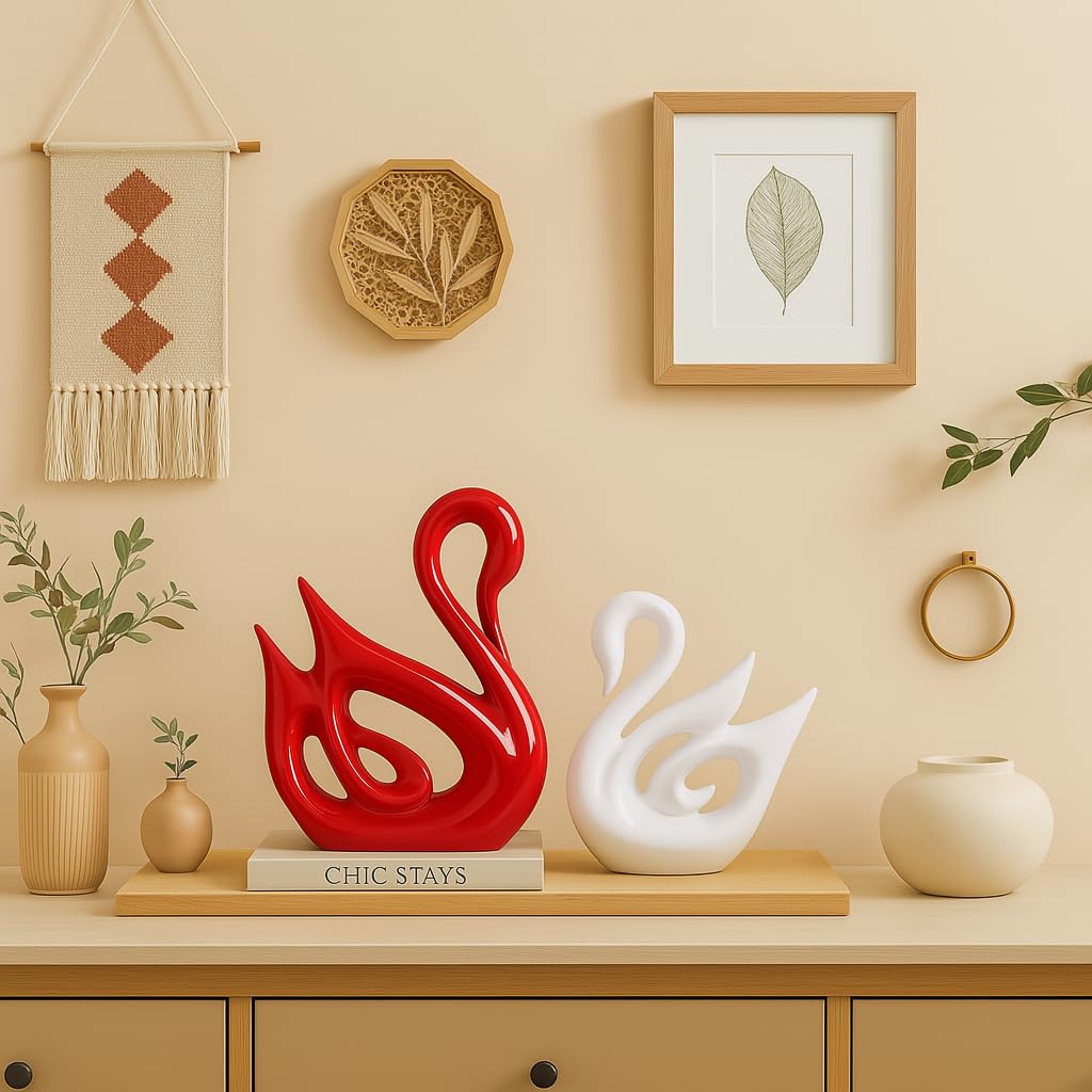 Xtore® Home Décor Lucky Swan Couple | Piano Finish Ceramic Figures (Set of 2 Pc, Large) - Image 8