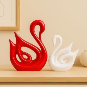 Xtore® Home Décor Lucky Swan Couple | Piano Finish Ceramic Figures (Set of 2 Pc, Large)