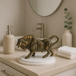 XTORE Brass Finish Bull Resin Statue for Home Deco...