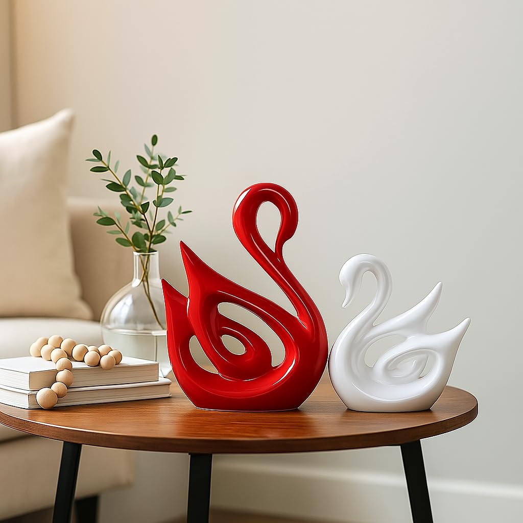 Xtore® Home Décor Lucky Swan Couple | Piano Finish Ceramic Figures (Set of 2 Pc, Large) - Image 4