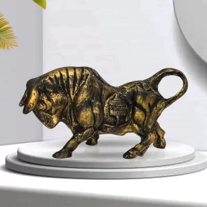 XTORE Brass Finish Bull Resin Statue for Home Deco...