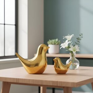 Xtore Ceramic Golden Blessing Birds Figurine for H...