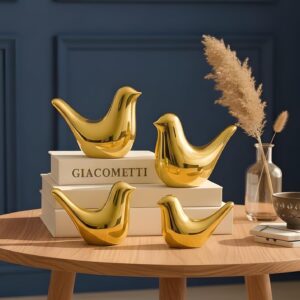 Xtore Ceramic Golden Blessing Birds Figurine for H...