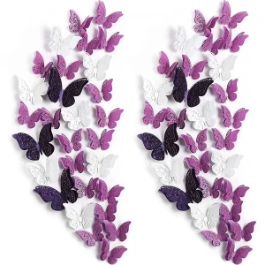 Xtore 120 Pcs Stunning 3D Purple and White Butterf...