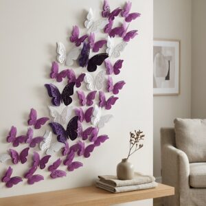 Xtore 120 Pcs Stunning 3D Purple and White Butterf...