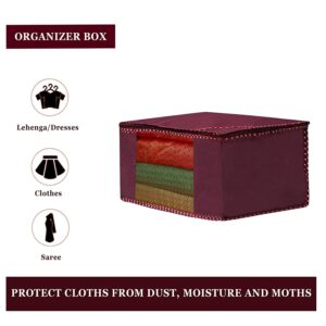 Xtore Saree/Clothes Storage Cover Maroon with Border, Zipper Closure & Transparent Window (Pack of 3, Maroon)