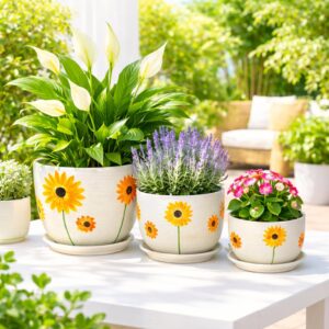 Xtore® Charming Sunflower Ceramic Planter Pots Se...
